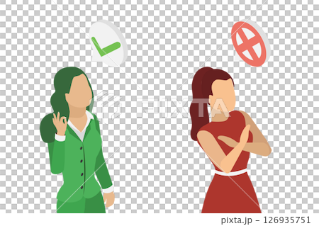 3D Isometric Flat  Illustration of Refuse and Approval Signs, Yes or No 126935751