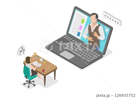 3D Isometric Flat  Illustration of Education For Disabled People, Online Teaching And Communication Technologies 126935752