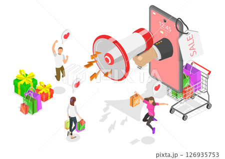 3D Isometric Flat  Illustration of Sale Announcement, Online Shopping 126935753