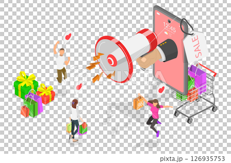 3D Isometric Flat  Illustration of Sale Announcement, Online Shopping 126935753