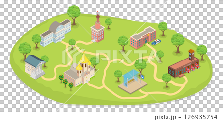 3D Isometric Flat  Illustration of City Administrative Buildings, Public Institutions 126935754