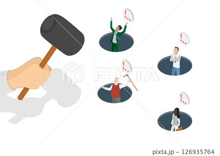 3D Isometric Flat Illustration of Mole Hole, Funny Game 3D Isometric Flat Illustration of Mole Hole, Funny Game 126935764