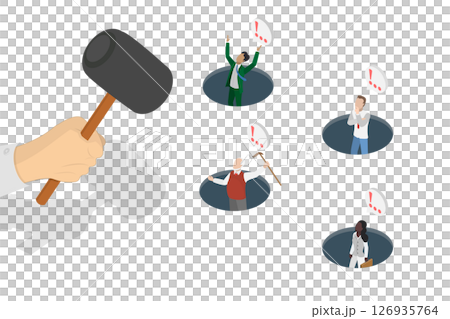 3D Isometric Flat Illustration of Mole Hole, Funny Game 3D Isometric Flat Illustration of Mole Hole, Funny Game 126935764