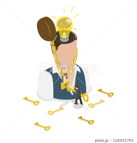 3D Isometric Flat  Illustration of Psychology and Mental Health, Creativity And Innovation To Achieve Success 126935765