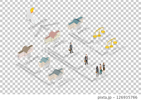 3D Isometric Flat  Illustration of Judicial Structure, Government Diagaram 126935766