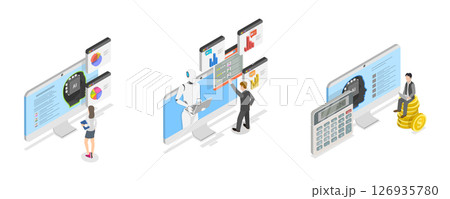 3D Isometric Flat Illustration of AI In Human Resources , Robot HR Manager 3D Isometric Flat Illustration of AI In Human Resources , Robot HR Manager 126935780