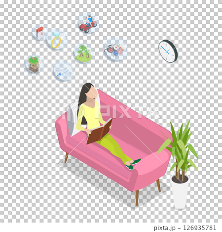 3D Isometric Flat  Illustration of Reading Lover, Grow Creative Imagination 126935781