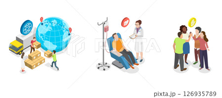 3D Isometric Flat  Illustration of Community Service, Health Care Support 126935789