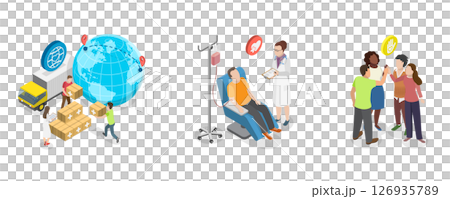 3D Isometric Flat  Illustration of Community Service, Health Care Support 126935789