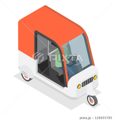 3D Isometric Flat  Illustration of Indian Public Transportation, Auto Rickshaw 126935795