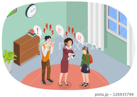3D Isometric Flat  Illustration of Children Misunderstanding with Their Families, Scandal at Home 126935799