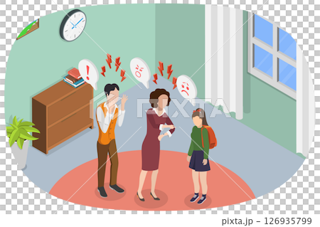3D Isometric Flat  Illustration of Children Misunderstanding with Their Families, Scandal at Home 126935799
