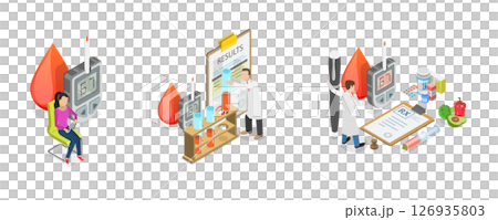 3D Isometric Flat  Illustration of Glucose Monitoring, Diabetes Mellitus 126935803