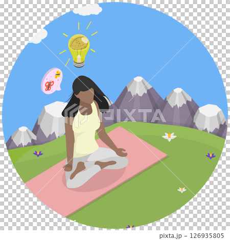 3D Isometric Flat  Illustration of Achieving Balance And Harmony In Mind And Body, Spiritual Practice 126935805