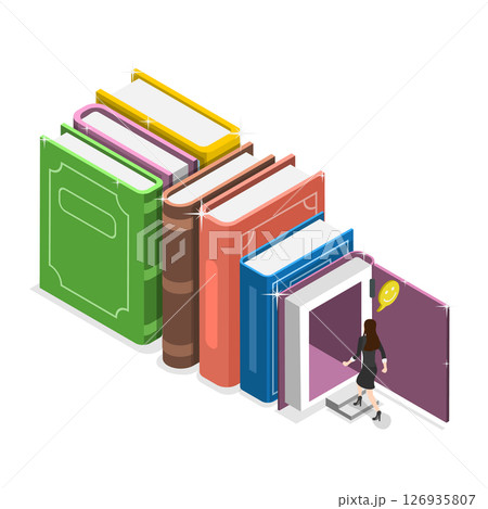 3D Isometric Flat  Illustration of Reading, New Knowledge, Expanding Horizon 126935807
