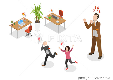 3D Isometric Flat  Illustration of Angry Boss, Stressful Office Environments 126935808