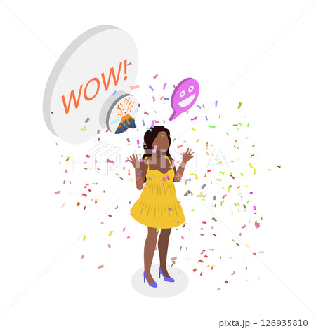 3D Isometric Flat  Illustration of Wow Effect, Shock or Surprise Reaction 126935810
