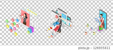 3D Isometric Flat  Illustration of Internet Marketing, Online Advertising Campaign 126935811