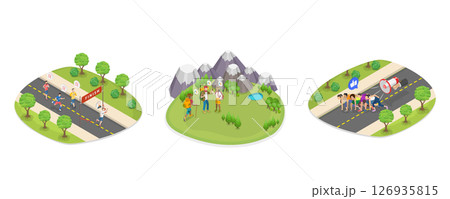 3D Isometric Flat  Illustration of Healthy Activities and Lifestyle, Sprint, Jogging 126935815