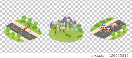 3D Isometric Flat  Illustration of Healthy Activities and Lifestyle, Sprint, Jogging 126935815