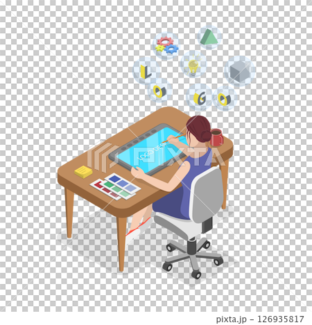 3D Isometric Flat  Illustration of Logo Creation, Brand Design 126935817