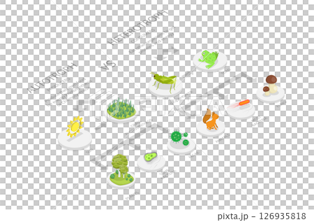 3D Isometric Flat  Illustration of Heterotroph And Autotroph, Food Chain 126935818