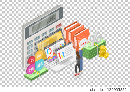 3D Isometric Flat  Illustration of Estimation And Financial Planning, Profitability Analysis, Financial Stability 126935822