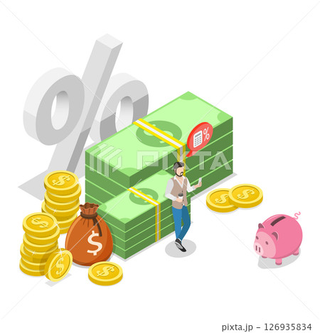 3D Isometric Flat  Illustration of Commission Payment, Loan Interest 126935834
