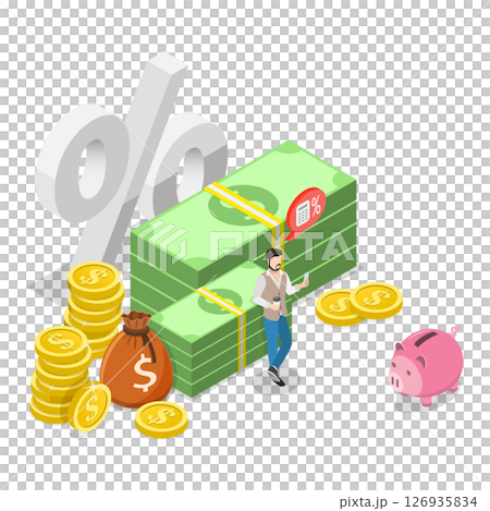 3D Isometric Flat  Illustration of Commission Payment, Loan Interest 126935834