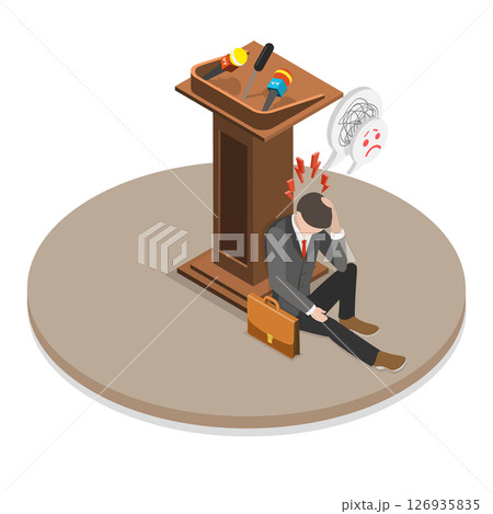 3D Isometric Flat  Illustration of Frightening To Give Speech , Fear of Public Speaking or Glossphobia 3D Isometric Flat  Illustration of Frightening To Give Speech , Fear of Public Speaking or Glossphobia 126935835
