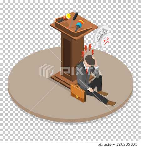 3D Isometric Flat  Illustration of Frightening To Give Speech , Fear of Public Speaking or Glossphobia 3D Isometric Flat  Illustration of Frightening To Give Speech , Fear of Public Speaking or Glossphobia 126935835