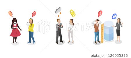 3D Isometric Flat  Illustration of Pessimist and Optimist, Positive And Negative Thinking 126935836