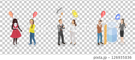 3D Isometric Flat  Illustration of Pessimist and Optimist, Positive And Negative Thinking 126935836