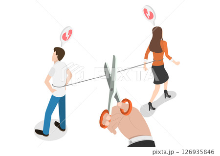 3D Isometric Flat Illustration of Broken Marriage, End Of Relationship And Separation 3D Isometric Flat Illustration of Broken Marriage, End Of Relationship And Separation 126935846