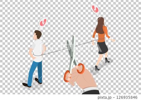 3D Isometric Flat Illustration of Broken Marriage, End Of Relationship And Separation 3D Isometric Flat Illustration of Broken Marriage, End Of Relationship And Separation 126935846