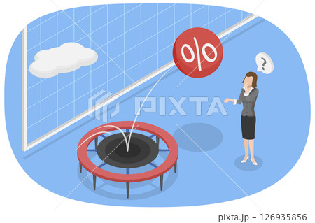 3D Isometric Flat  Illustration of Rising Mortgage Rates, Entrepreneur Making Big Money 126935856