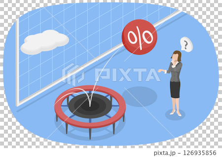 3D Isometric Flat  Illustration of Rising Mortgage Rates, Entrepreneur Making Big Money 126935856