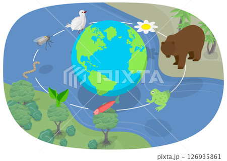 3D Isometric Flat  Illustration of Biodiversity, The Concept Of Protecting Species Variety And Differences Through Biodiversity 126935861