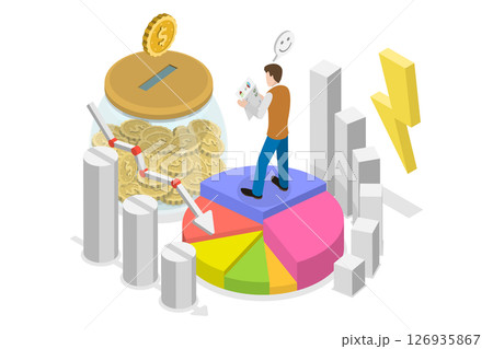 3D Isometric Flat  Illustration of Utility Bill and Savings, Energy Efficiency in Household 126935867