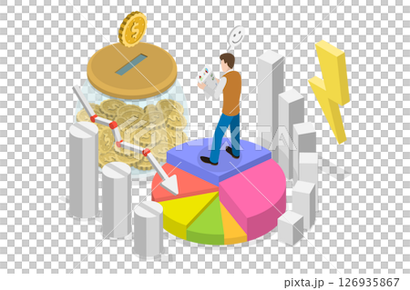 3D Isometric Flat  Illustration of Utility Bill and Savings, Energy Efficiency in Household 126935867