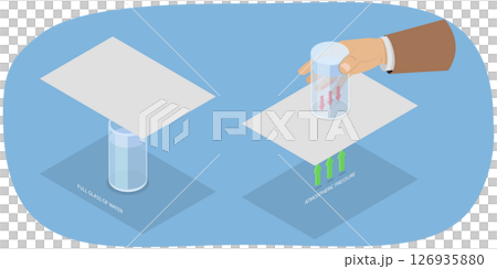 3D Isometric Flat  Illustration of Science Test, Trick Experiment Upside Down Glass Water Trick 126935880