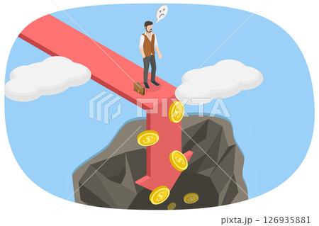 3D Isometric Flat  Illustration of Economy Recession, Company Bankruptcy 126935881