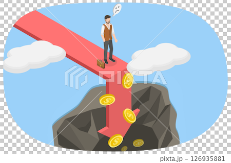 3D Isometric Flat  Illustration of Economy Recession, Company Bankruptcy 126935881