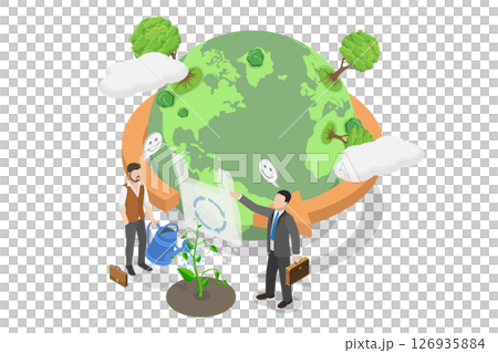 3D Isometric Flat  Illustration of Global Plastic Reuse, Biodegradable Materials 126935884