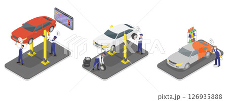 3D Isometric Flat  Illustration of Auto Repair, Car Check Up Services 126935888