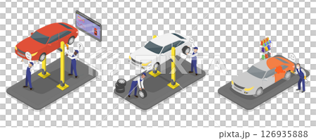 3D Isometric Flat  Illustration of Auto Repair, Car Check Up Services 126935888