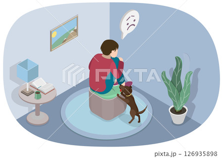 3D Isometric Flat  Illustration of Mental Illness, Person Battling Mental Health Struggles 126935898