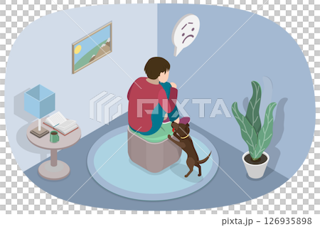 3D Isometric Flat  Illustration of Mental Illness, Person Battling Mental Health Struggles 126935898