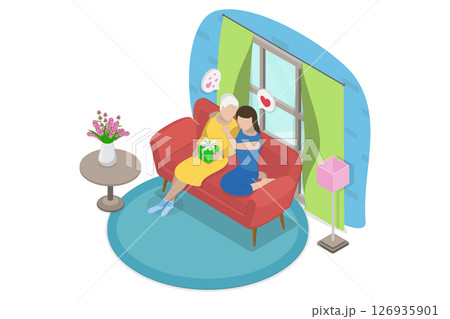3D Isometric Flat  Illustration of Celebrating Mothers Day, Embracing Women In The Family 126935901