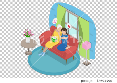 3D Isometric Flat  Illustration of Celebrating Mothers Day, Embracing Women In The Family 126935901